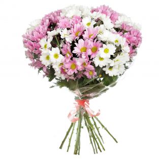 Букет из белых и розовых хризантем - купить с доставкой в по Воскресенке